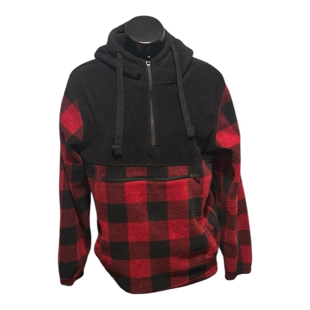 Half Zip Hoodie | Cabin Fever | Red & Black | Plaid | Men’s Small